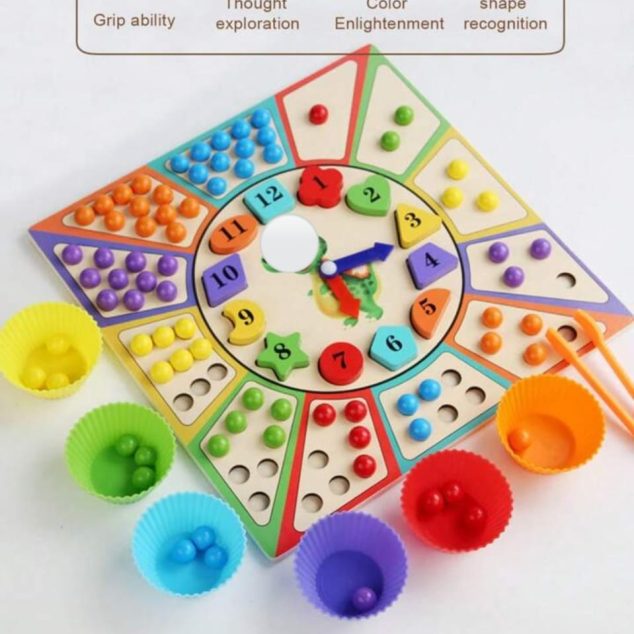Wooden Clock & Cognitive Bead Matching Game