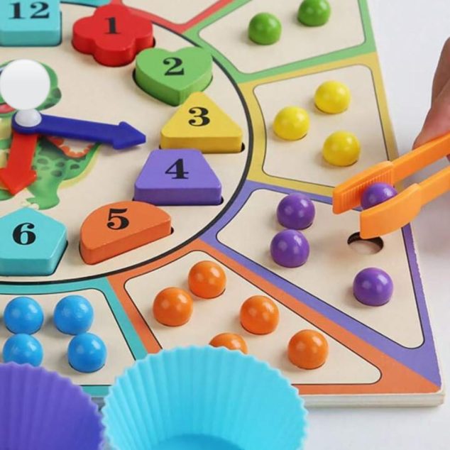 Wooden Clock & Cognitive Bead Matching Game